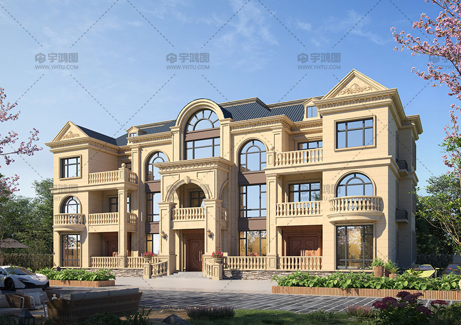 双拼三层法式别墅占地382平豪华大气的自建别墅